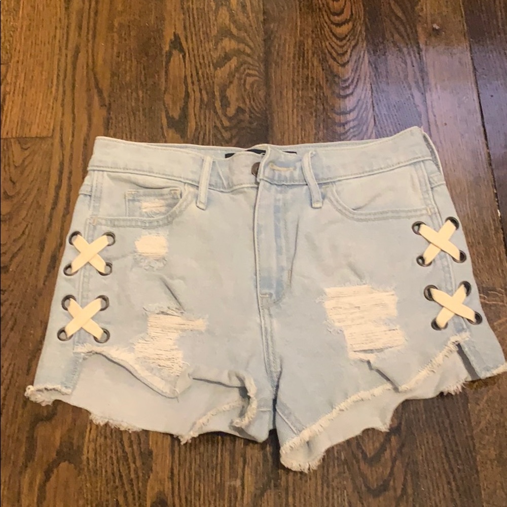 Distressed denim shorts